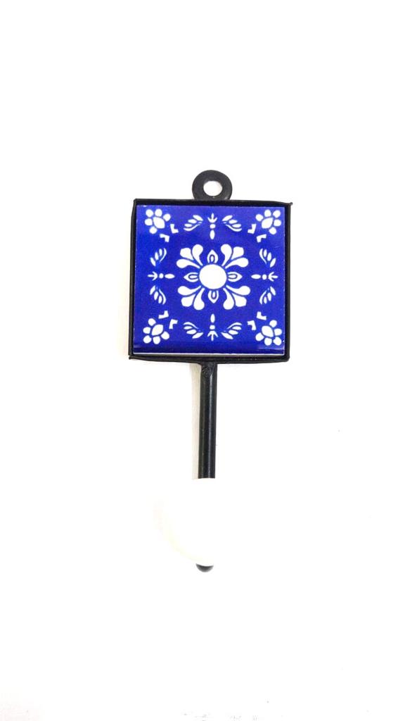 Blue Excellent Blue Pottery Tiles Single Hook Metal Multipurpose From Tamrapatra