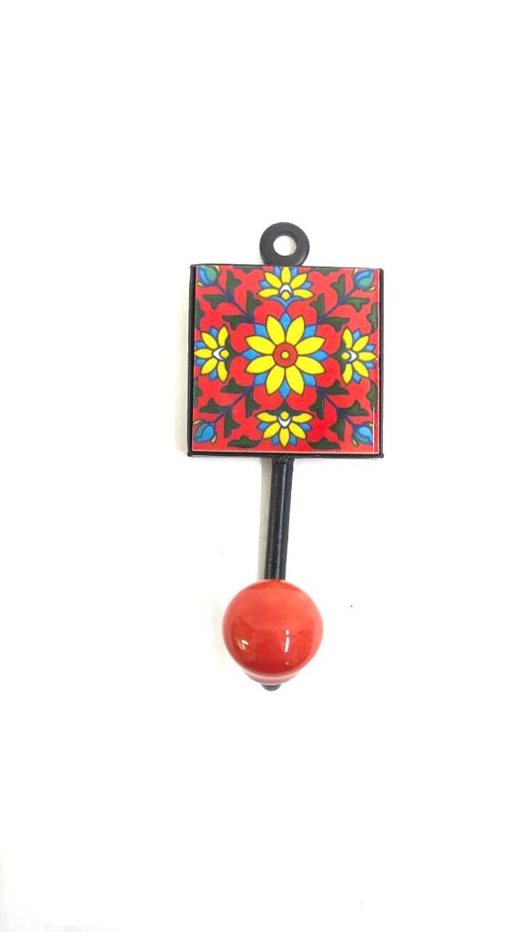 Red Designer Blue Pottery Tiles Hook Hang Clothes Keys Utensils From Tamrapatra