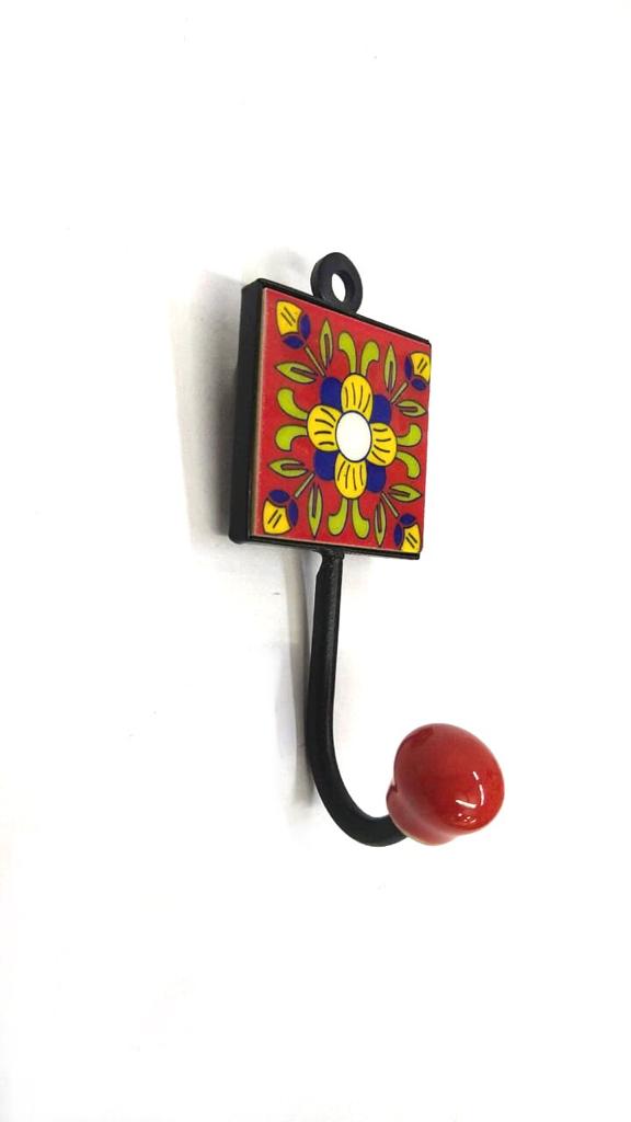 Red Designer Blue Pottery Tiles Hook Hang Clothes Keys Utensils From Tamrapatra