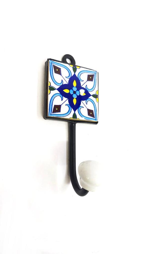 Single Hook Hanging White Blue Pottery Tiles Creative Design From Tamrapatra