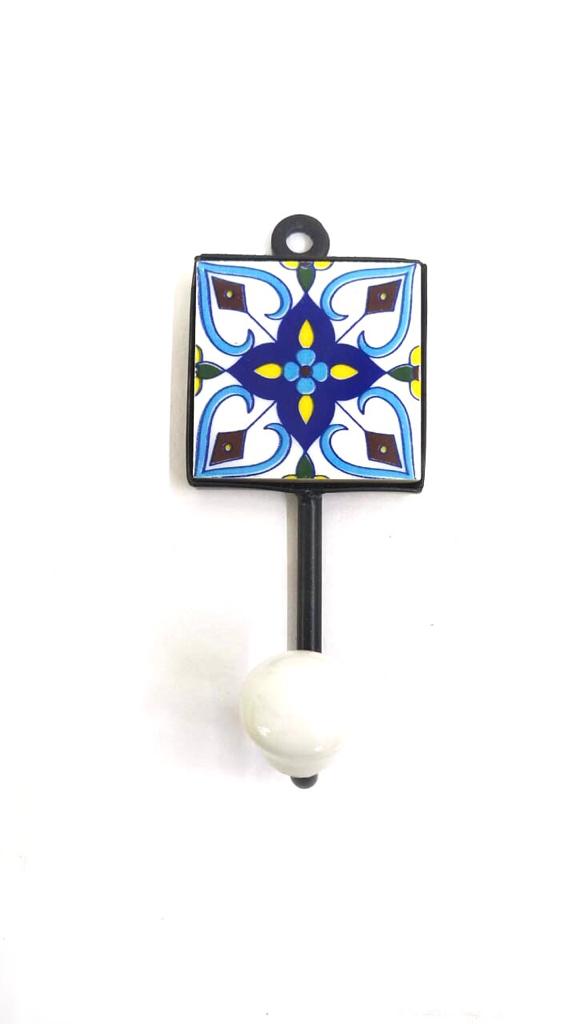 Single Hook Hanging White Blue Pottery Tiles Creative Design From Tamrapatra