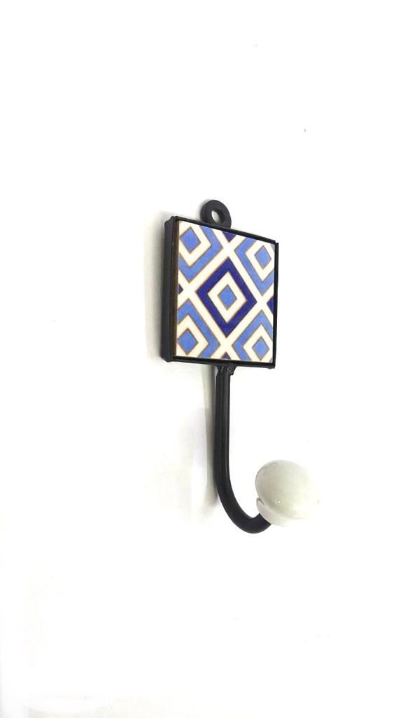 Single Hook Hanging White Blue Pottery Tiles Creative Design From Tamrapatra