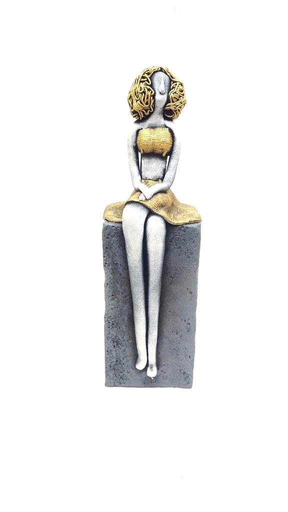 Sculpture Beautiful Lady Sitting Bedroom Living Lounge Home Décor Tamrapatra