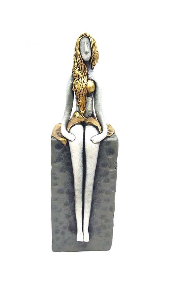 Sculpture Beautiful Lady Sitting Bedroom Living Lounge Home Décor Tamrapatra
