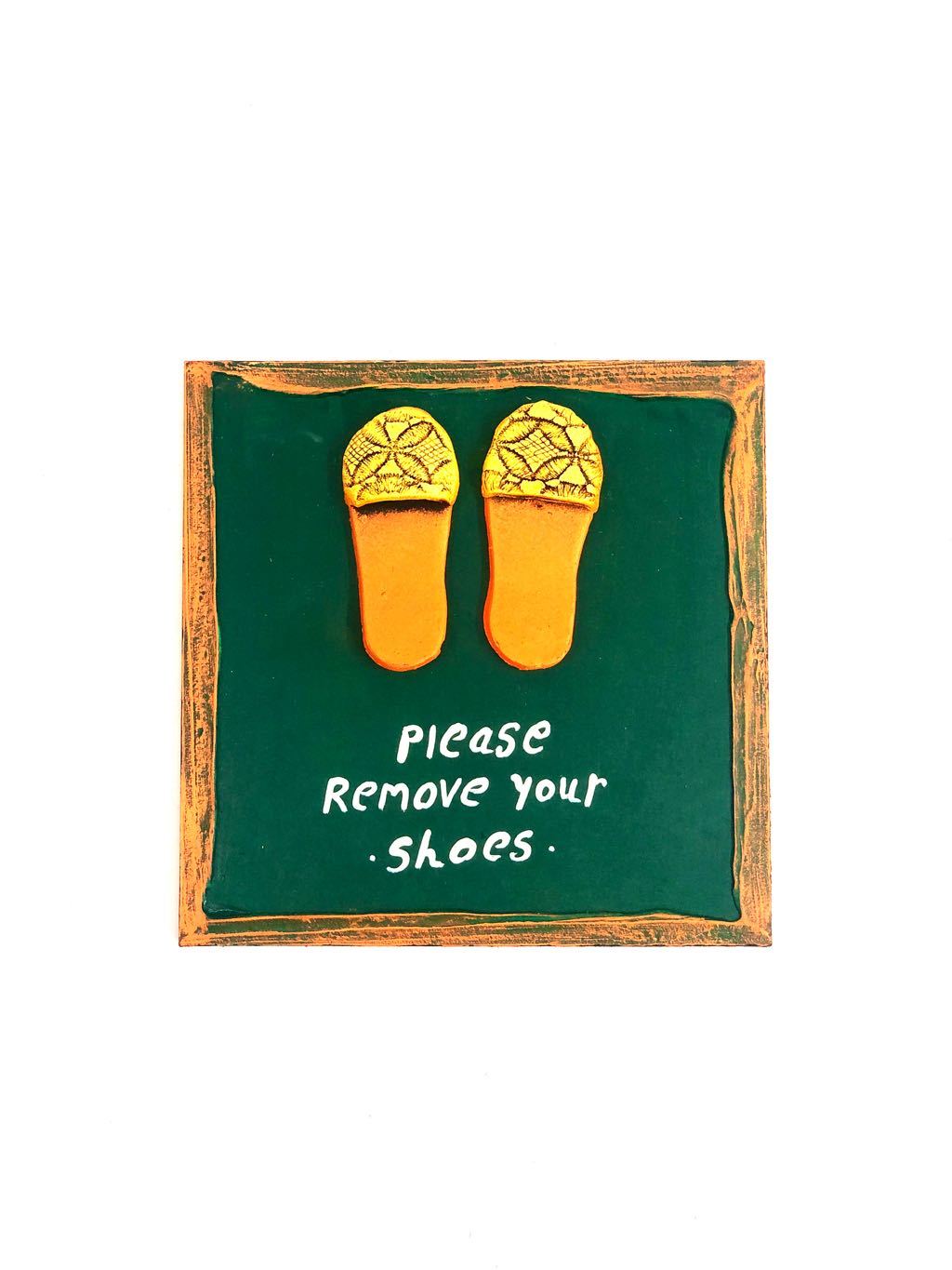 Please Remove Your Shoes Designer Terracotta MDF Hangings Tamrapatra