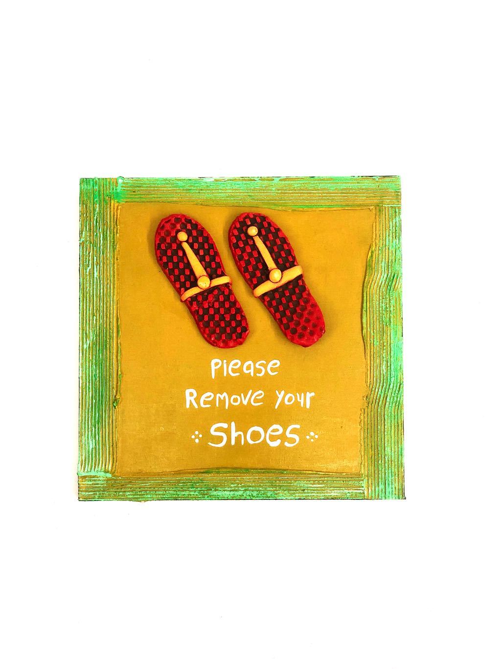 Please Remove Your Shoes Designer Terracotta MDF Hangings Tamrapatra