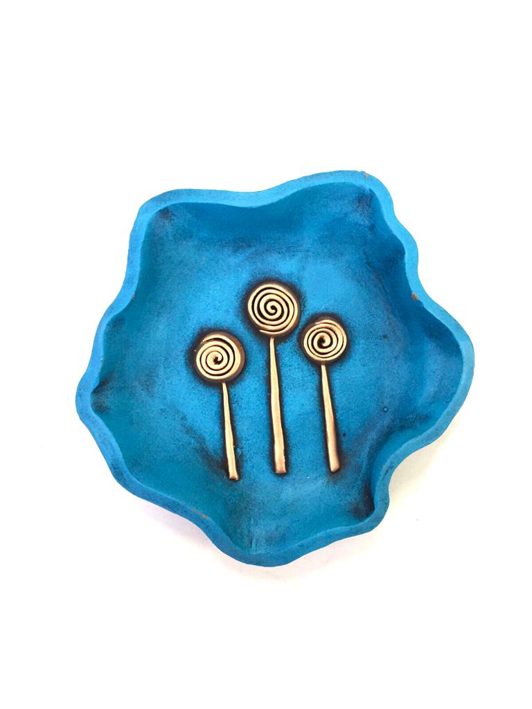 Azure Blue Carved Terracotta Handcrafted Plates Set Of 5 Exclusively At Tamrapatra