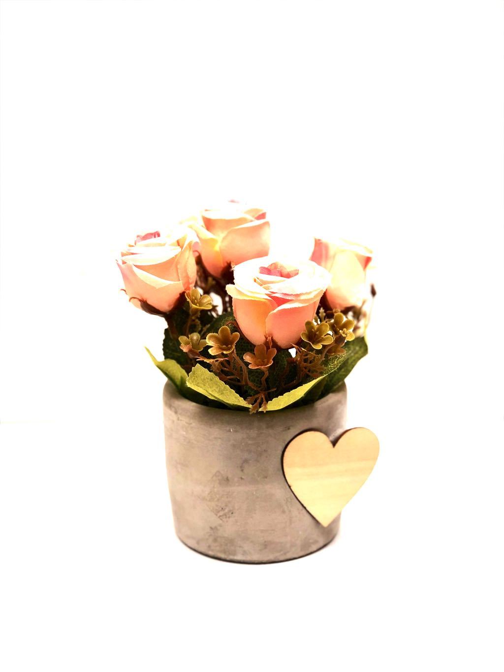 Heart Shaped Wood On Pot Rose Plant With Various Colours Gifting Tamrapatra