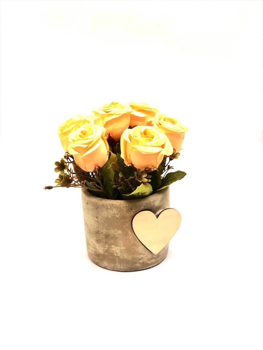 Heart Shaped Wood On Pot Rose Plant With Various Colours Gifting Tamrapatra