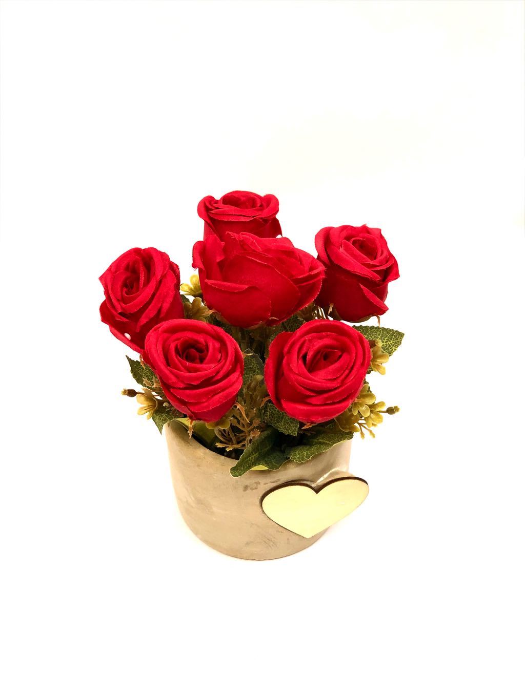 Heart Shaped Wood On Pot Rose Plant With Various Colours Gifting Tamrapatra
