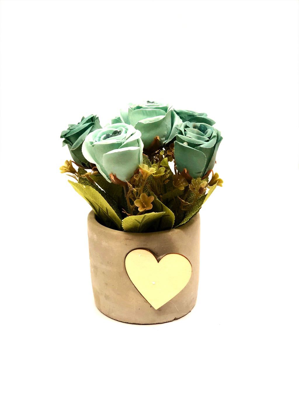 Heart Shaped Wood On Pot Rose Plant With Various Colours Gifting Tamrapatra