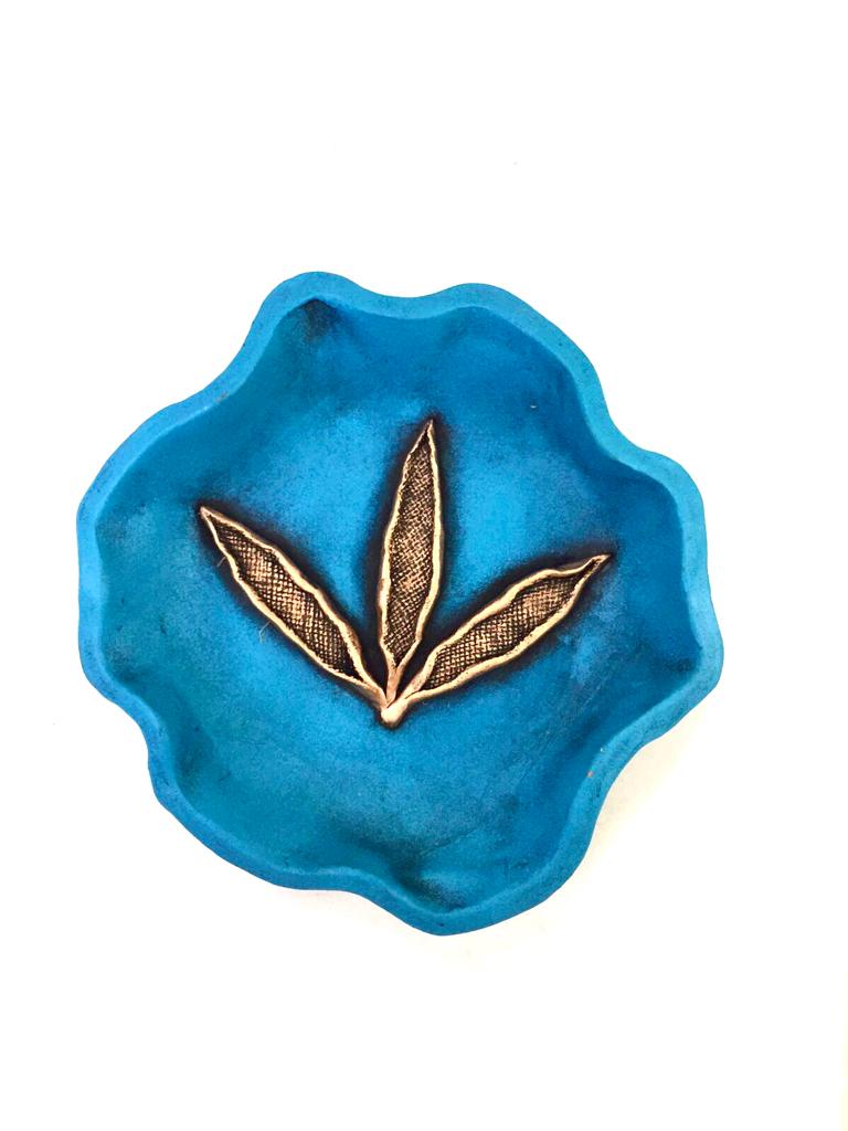 Azure Blue Carved Terracotta Handcrafted Plates Set Of 5 Exclusively At Tamrapatra