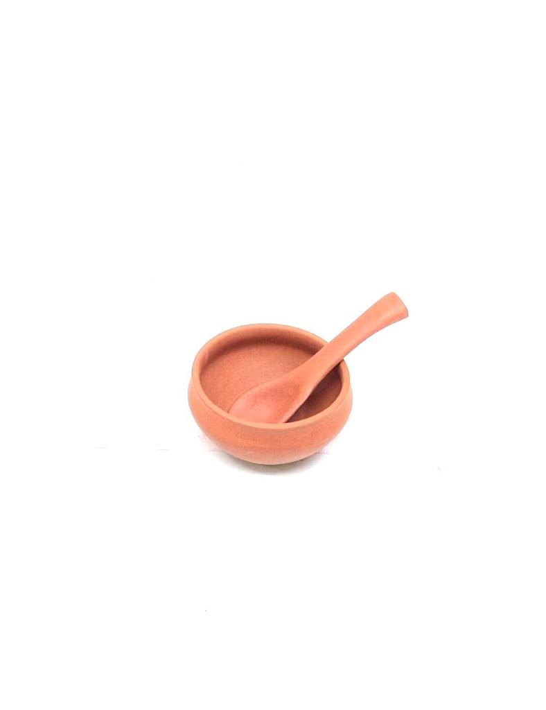 Soup Bowl With Spoon For Serving Beverages In Earthen Crafted By Tamrapatra