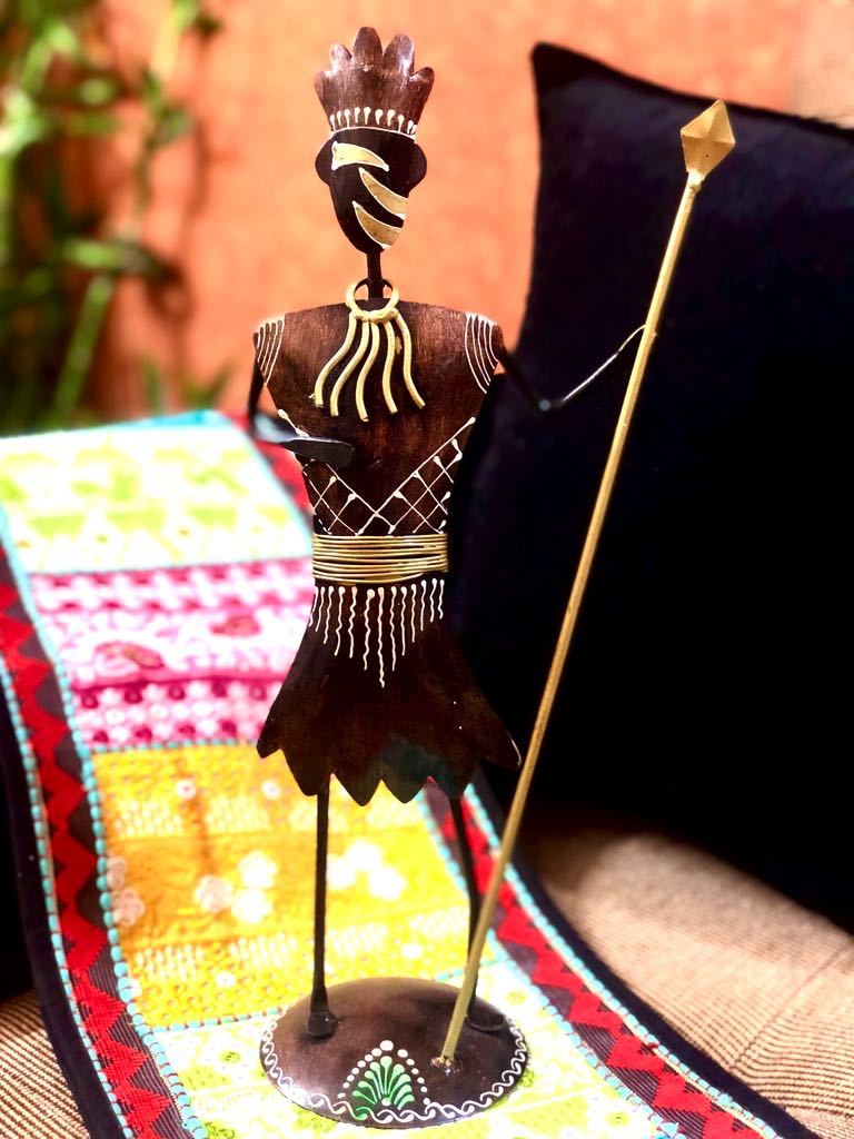 Tribal Man With Hunting Tools Metal Masterpiece Tamrapatra - Tamrapatra