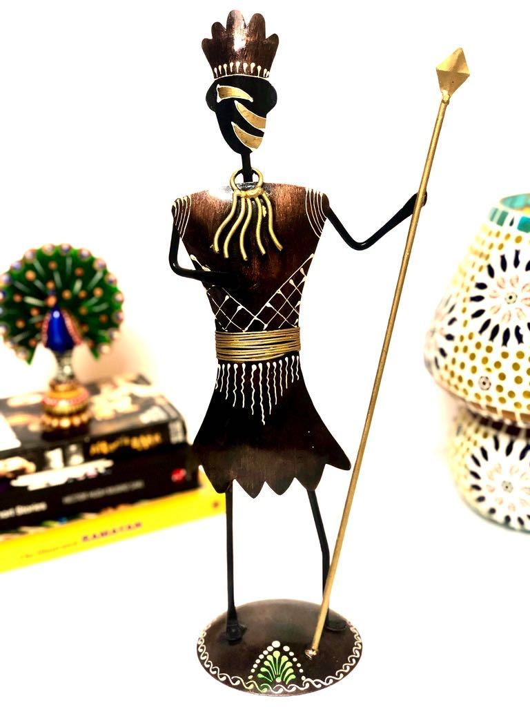 Tribal Man With Hunting Tools Metal Masterpiece Tamrapatra - Tamrapatra