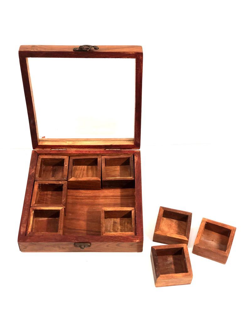 Masala Dabba Wooden With Lid & Lock Table Top Dinning Utility Tamrapatra