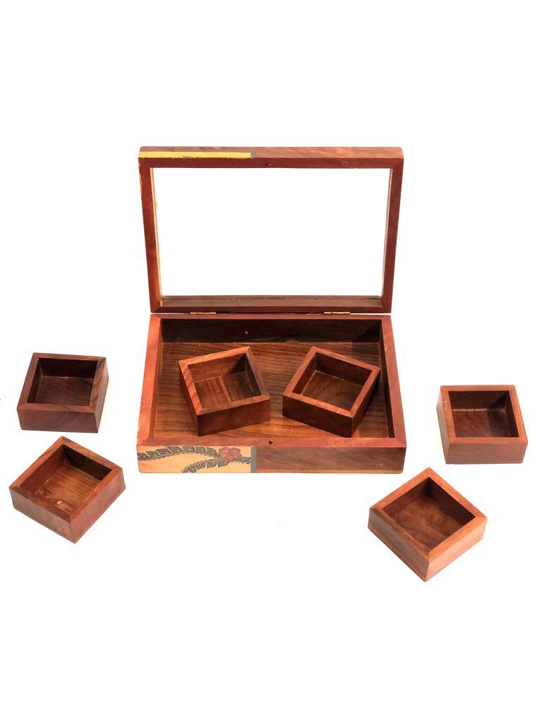 Wooden Spice Box For Kitchen Use Masala Dabba Kitchen Utility Tamrapatra