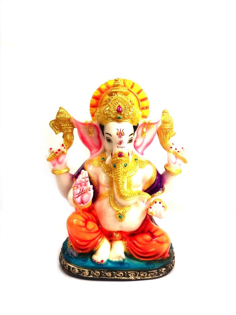 Religious Idol Hindu God Ganesha Handpainted Resin Auspicious Range By Tamrapatra
