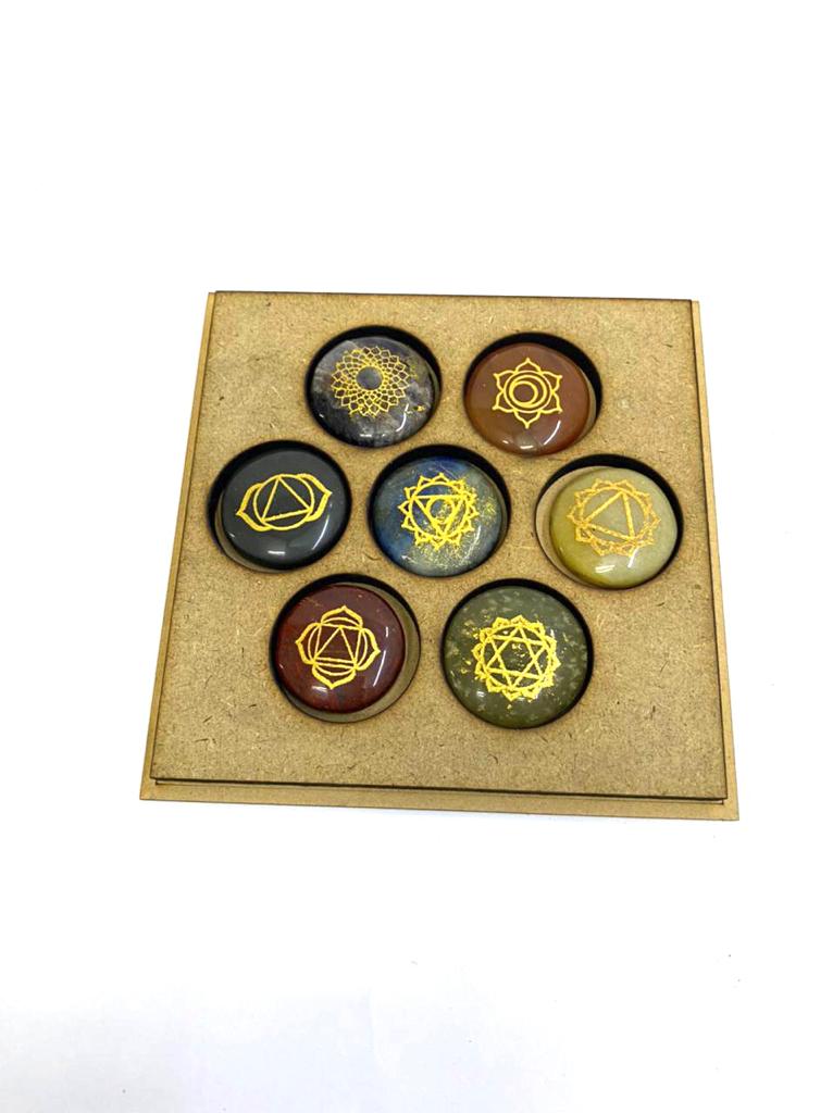 Spiritual 7 Chakra Healing Stones Enclosed In Wooden Box Vastu By Tamrapatra