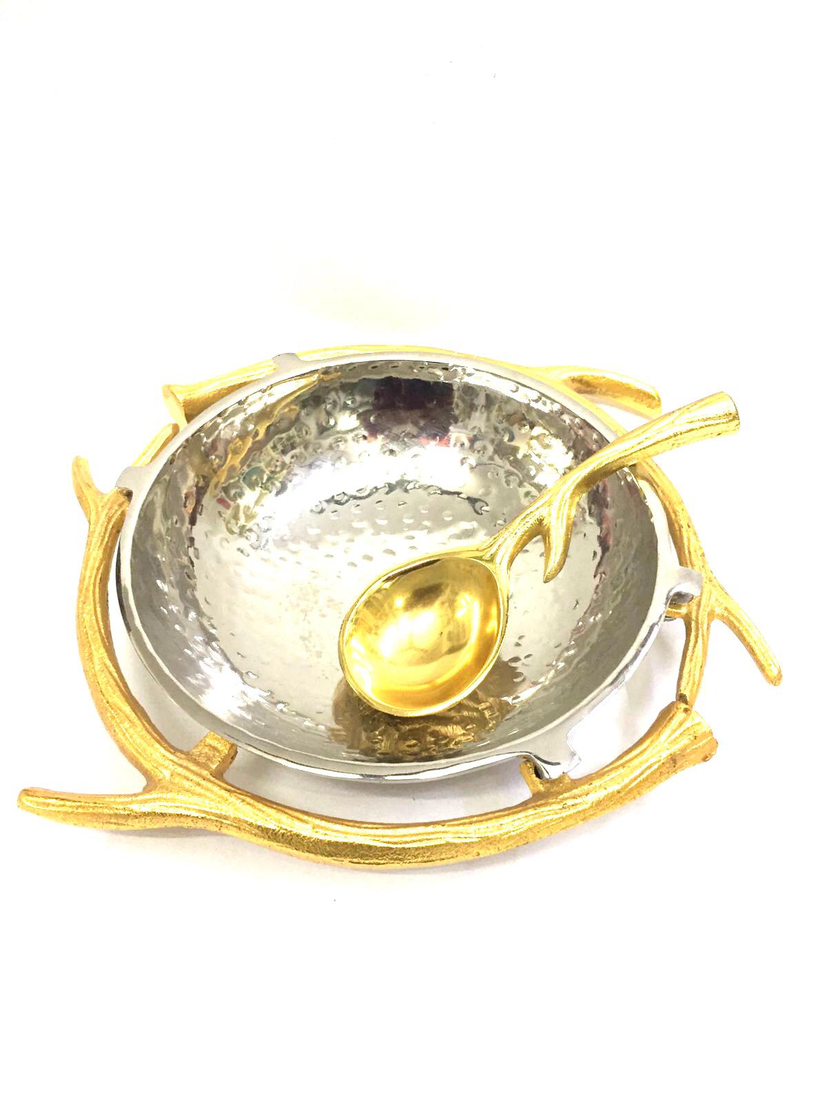 Metal Alloy Bowls Eccentric Designs With Spoon Platters Kitchen By Tamrapatra