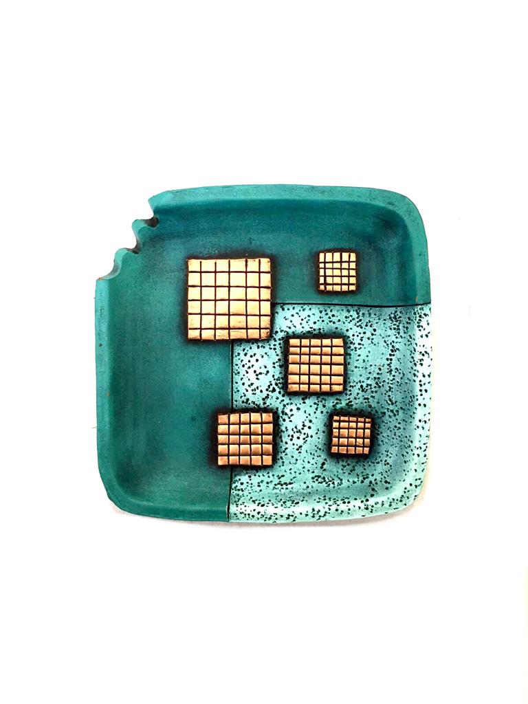 Teal Green With Copper Shade Square Set Of 5 Terracotta Dish By Tamrapatra