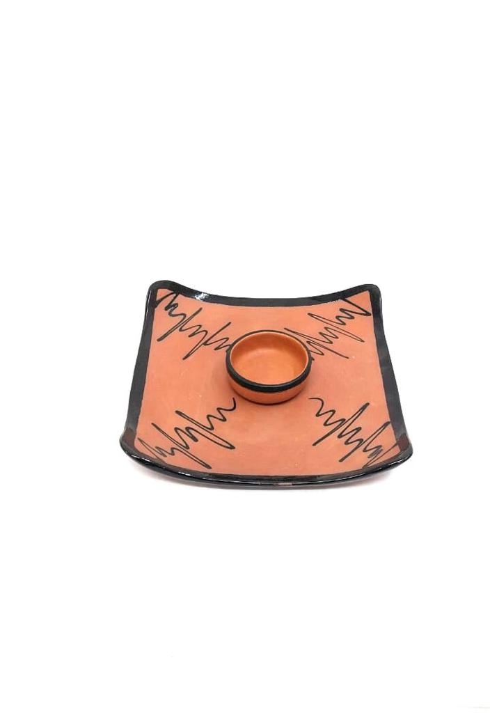Designer Square Lunch & Dinner Serving Plates Set Of 3 Terracotta By Tamrapatra