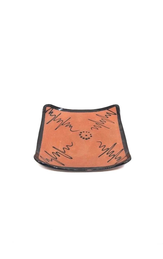 Designer Square Lunch & Dinner Serving Plates Set Of 3 Terracotta By Tamrapatra