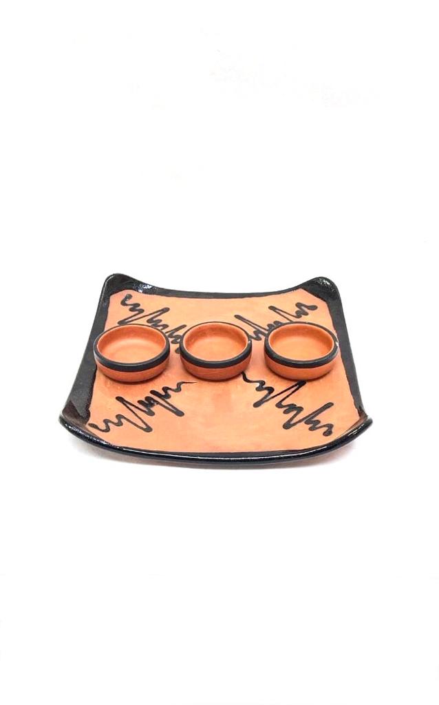 Designer Square Lunch & Dinner Serving Plates Set Of 3 Terracotta By Tamrapatra