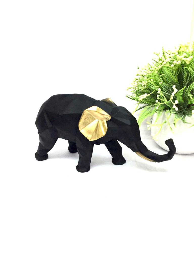 Geometrical Elephant Black & Golden Theme Animal Set Of 2/3 At Tamrapatra