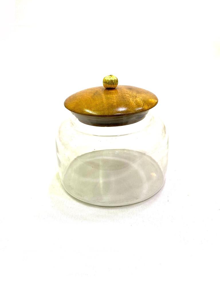 Glass Storage jar With Wooden Lids For Dry Fruits Chocolates Gifts By Tamrapatra