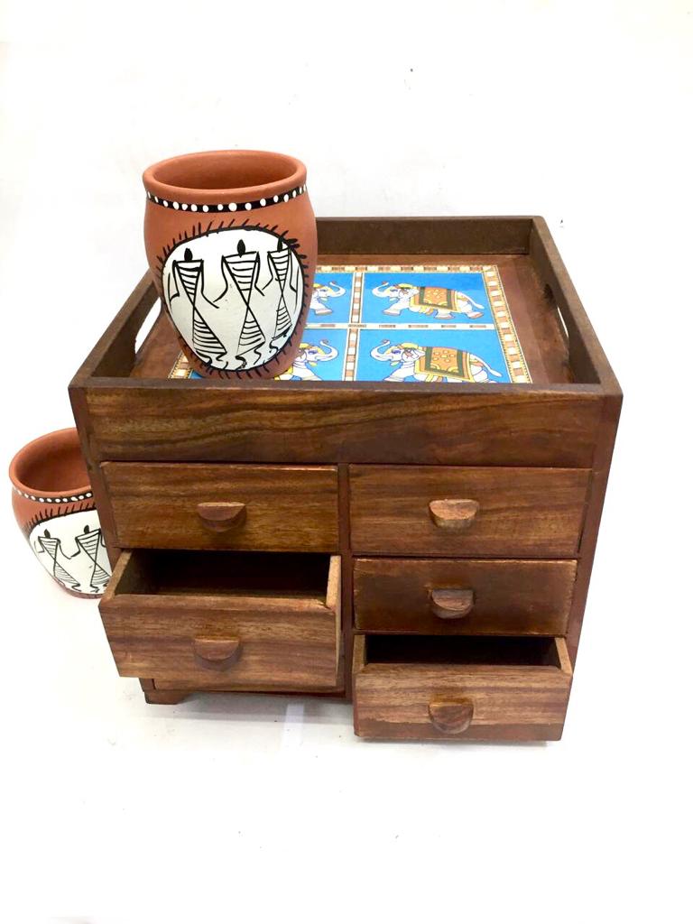 Wooden Try Platters Serving For Dinning Table With Storage From Tamrapatra