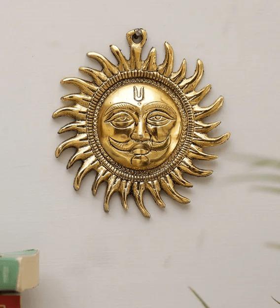 Metal Sun Surya Gold Finish Creative Wall Hanging Vastu Hanging By Tamrapatra
