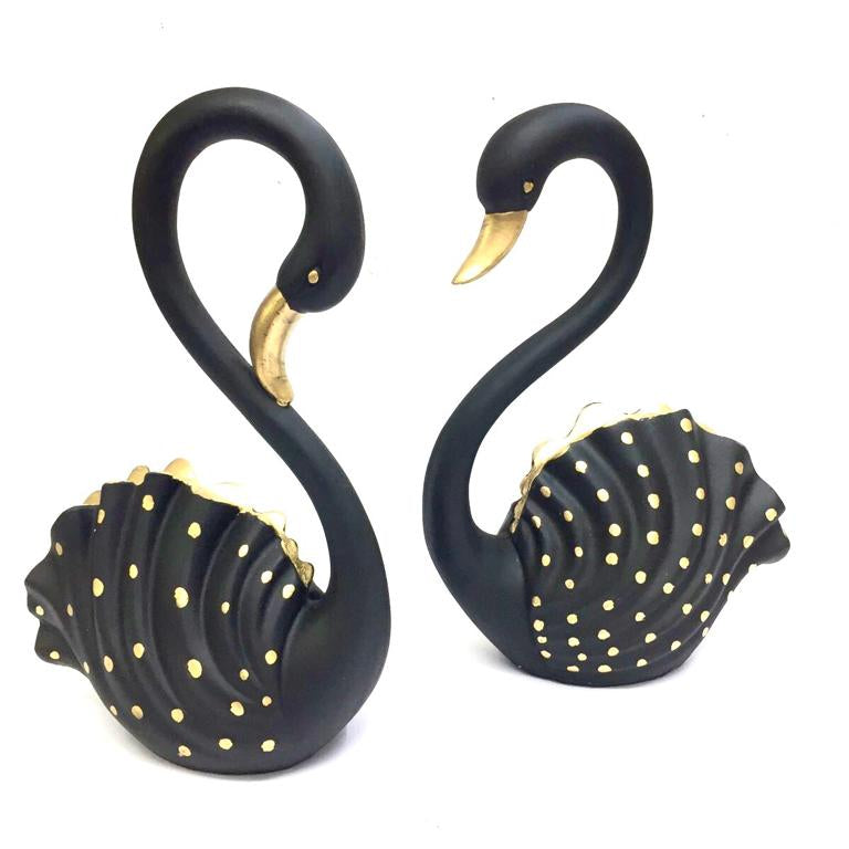 Graceful Swan Pair Black Gold Set Of 2 Exclusive Bird Showpiece From Tamrapatra