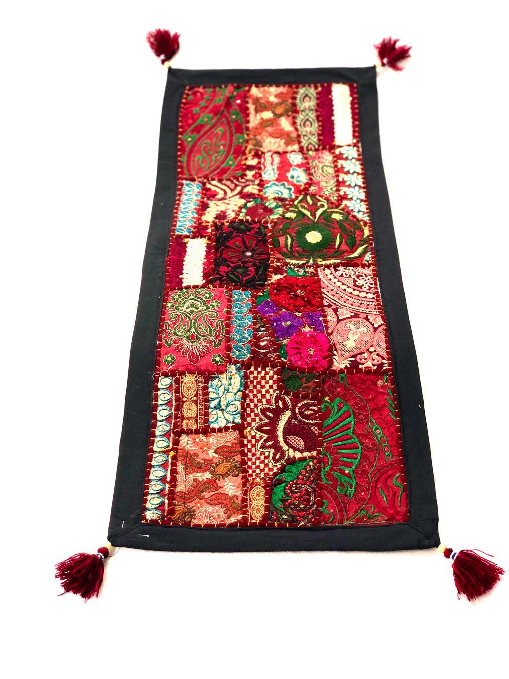 Embroidery Tapestry Table Runner Wall Hanging Shades Of Red Tamrapatra