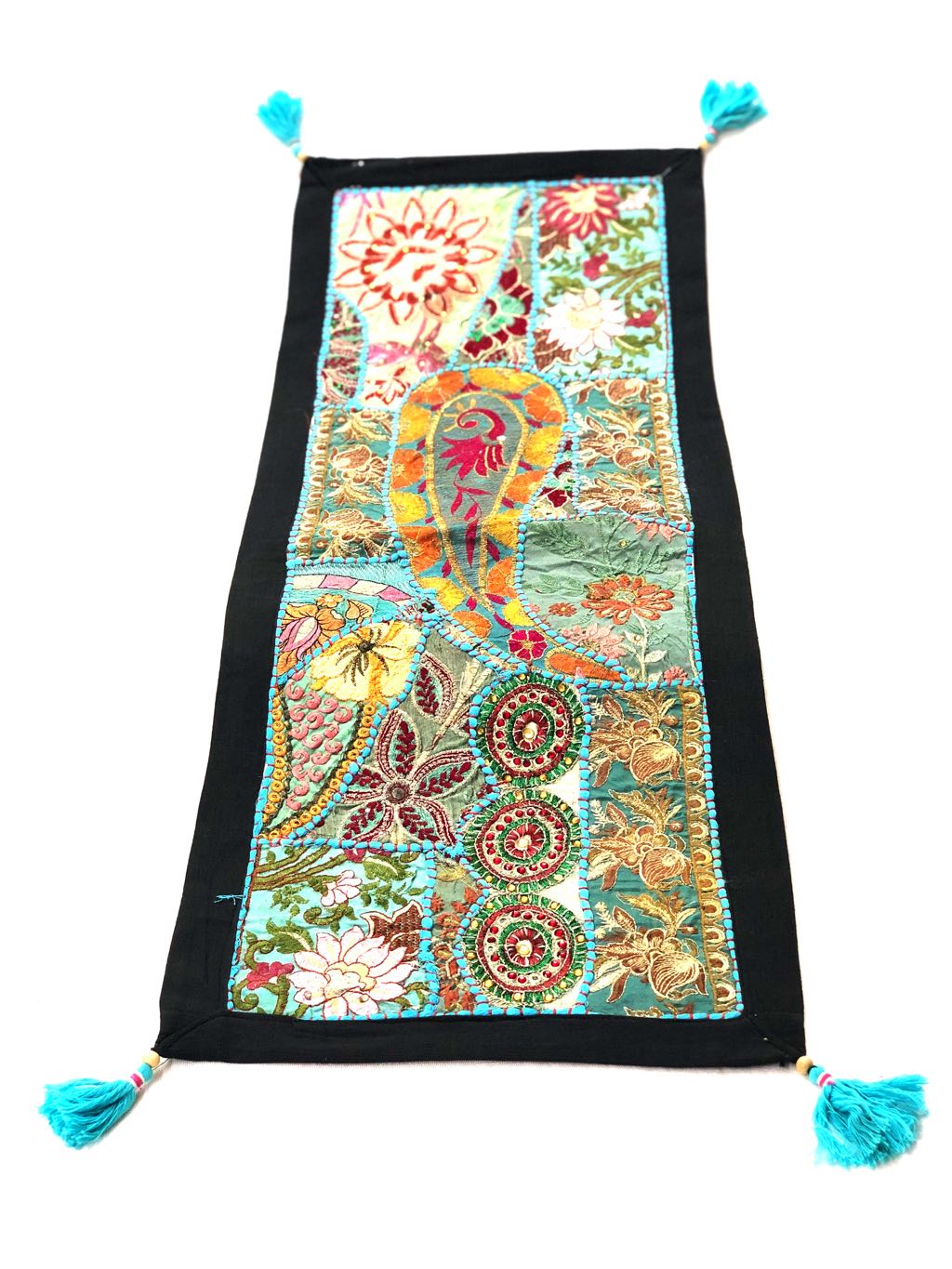 Handwork Indian Artisans Table Runner Tapestry Shades Of Blue Tamrapatra