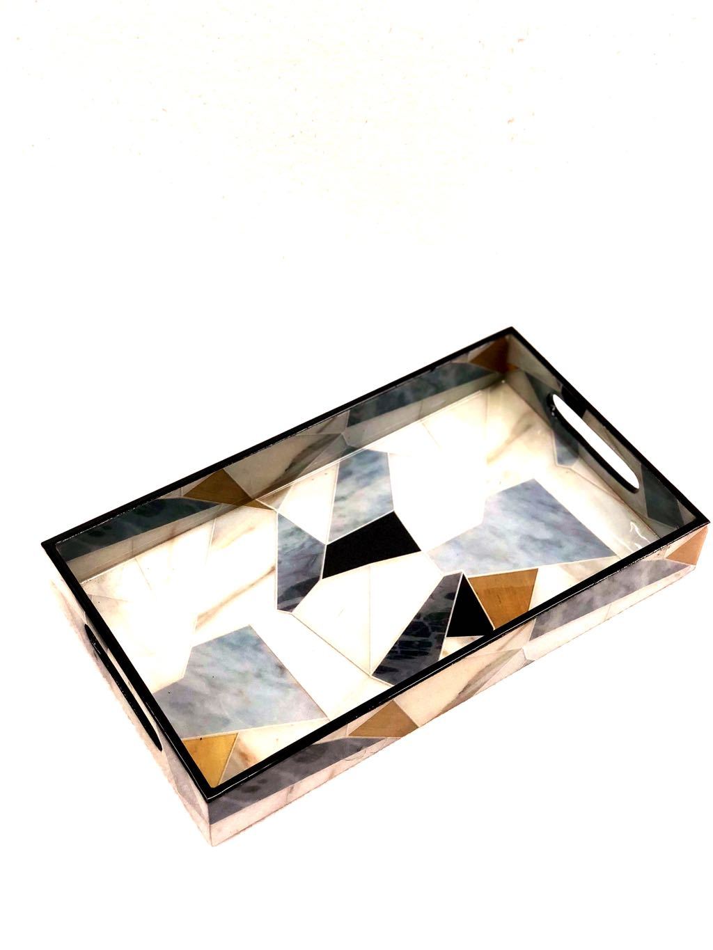 Tray With Geometrical Print Lamination Wooden Tray Supplier Tamrapatra - Tanariri Hastakala