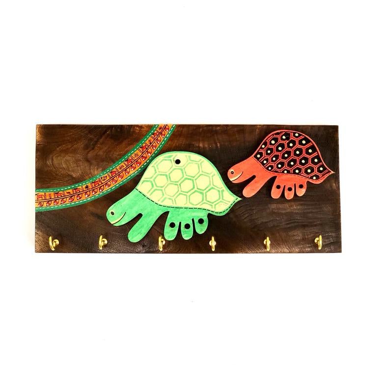 Hand Painted Turtles On Wooden Key Hanger Showcase New Art By Tamrapatra