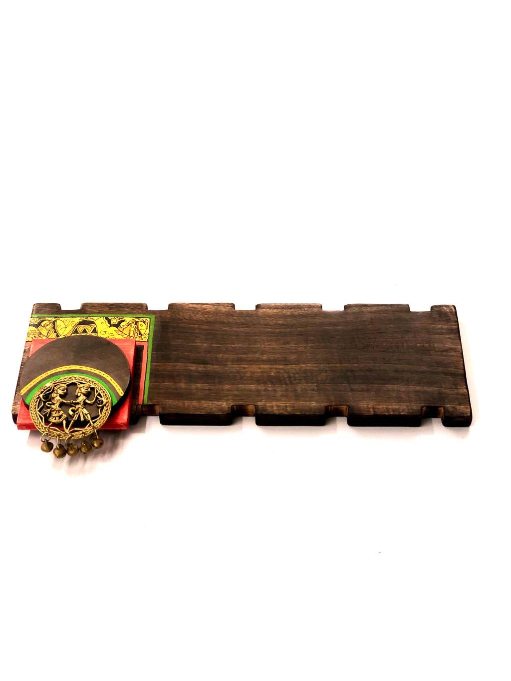 Colorful HandPainted Wooden Name Plate With Dhokra Figures Tamrapatra - Tamrapatra