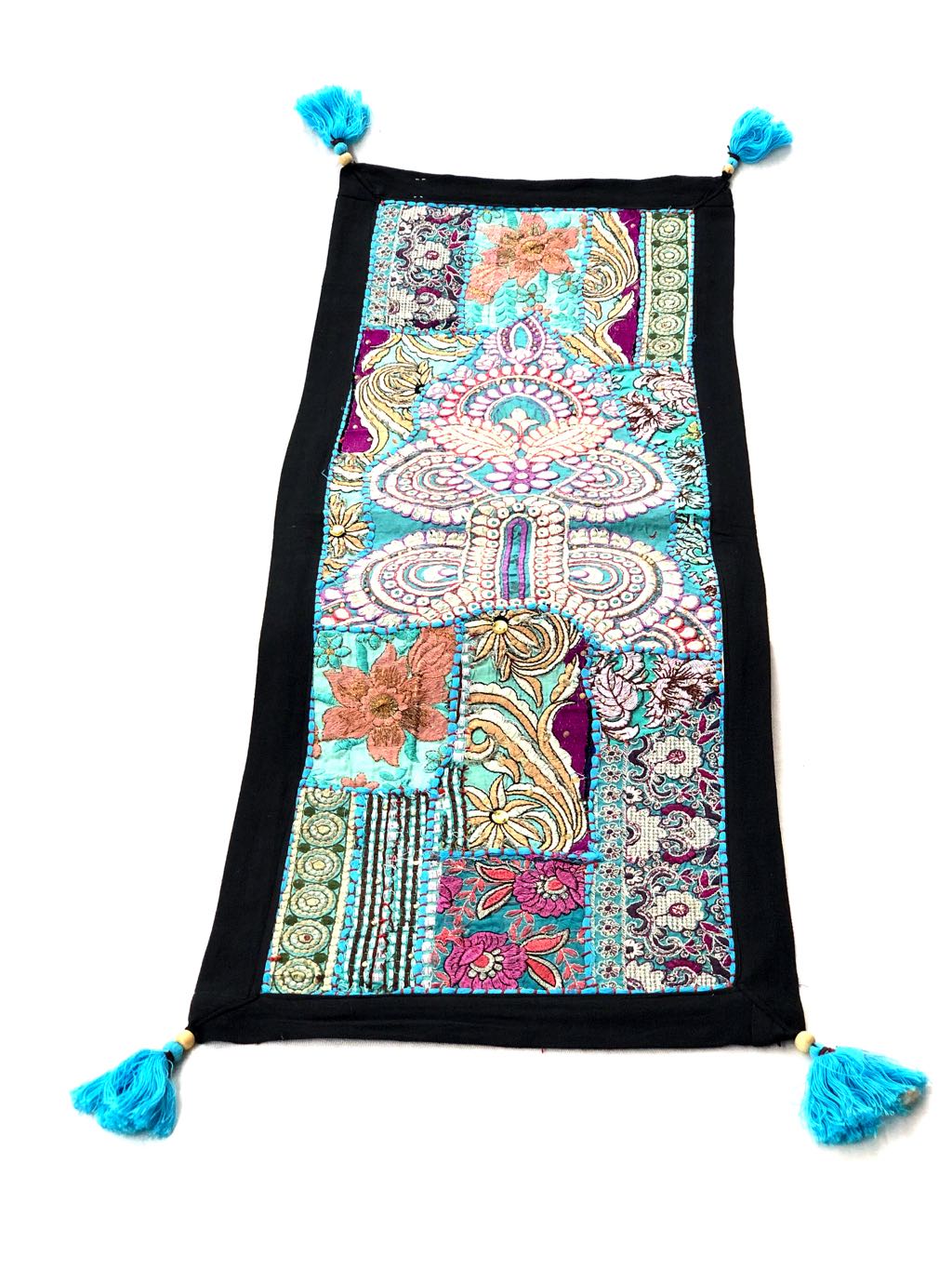 Handwork Indian Artisans Table Runner Tapestry Shades Of Blue Tamrapatra