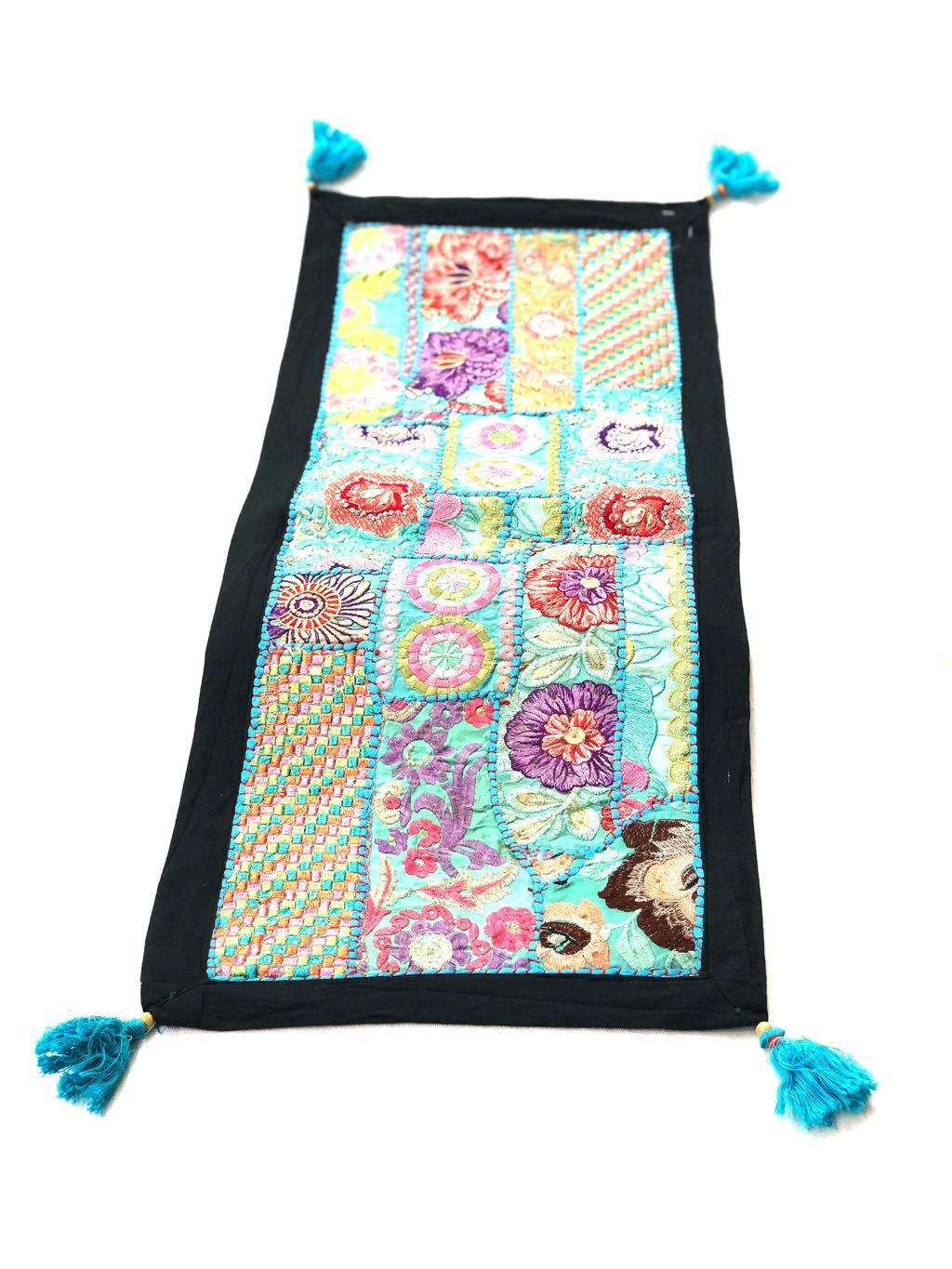 Handwork Indian Artisans Table Runner Tapestry Shades Of Blue Tamrapatra