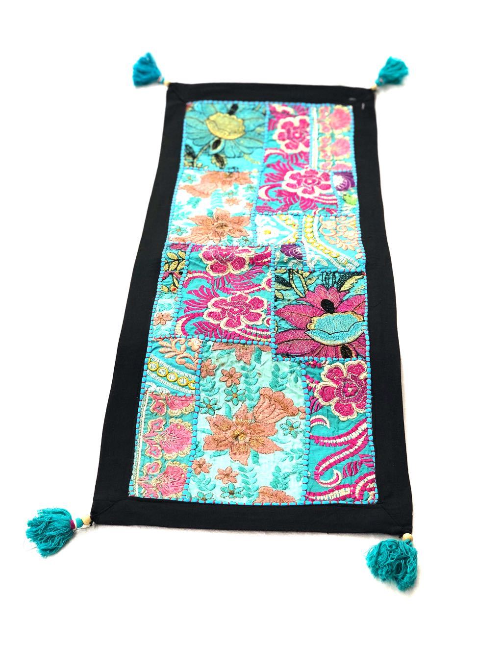 Handwork Indian Artisans Table Runner Tapestry Shades Of Blue Tamrapatra