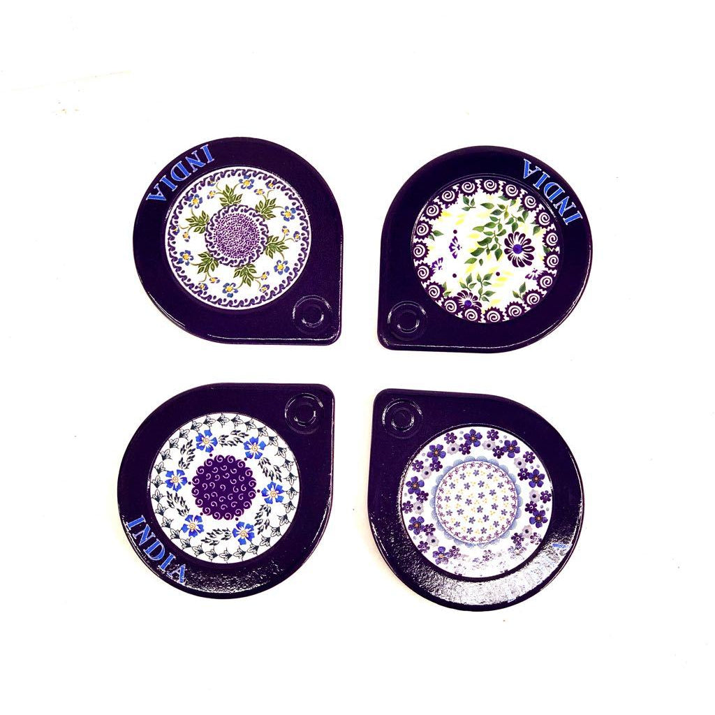 India Floral Design Tea Coaster Made With Ceramic & Cork Back S/4 Tamrapatra - Tamrapatra