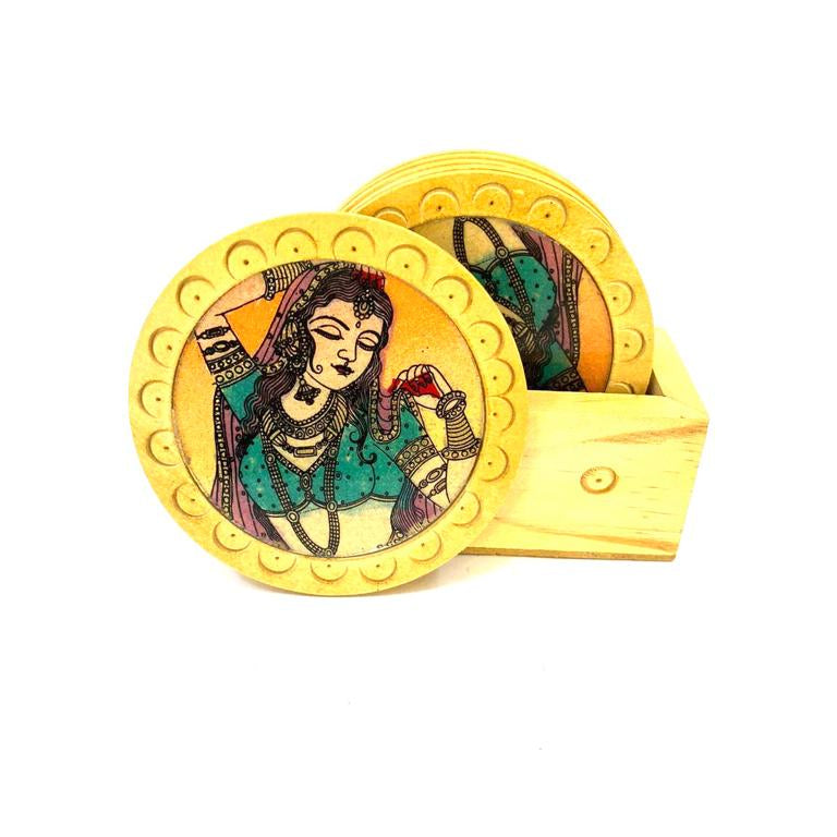 Round Tea Coasters With Indian Heritage Dinning Office Utilities From Tamrapatra - Tamrapatra