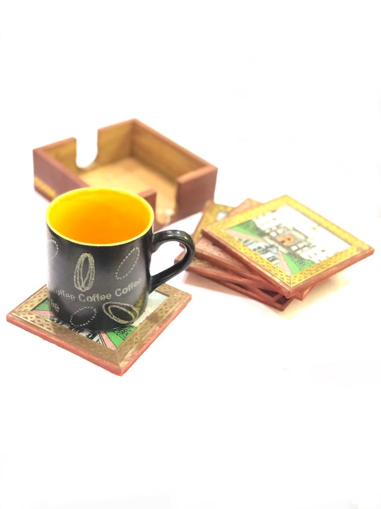 Indian Art Showcased On Tea Coaster Wooden Crafts Utility By Tamrapatra