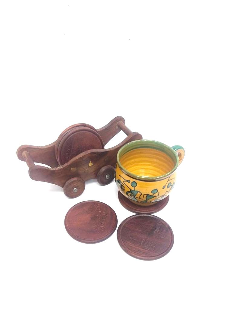 Tea Coaster On Wooden Trolley Designed To Impress Handcrafted From Tamrapatra