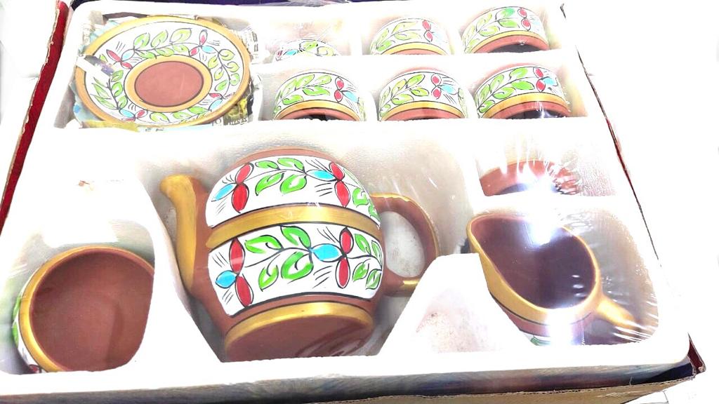 Big Tea Set With Kettle Cups Exclusive Earthen Gifts Serve Beverages By Tamrapatra