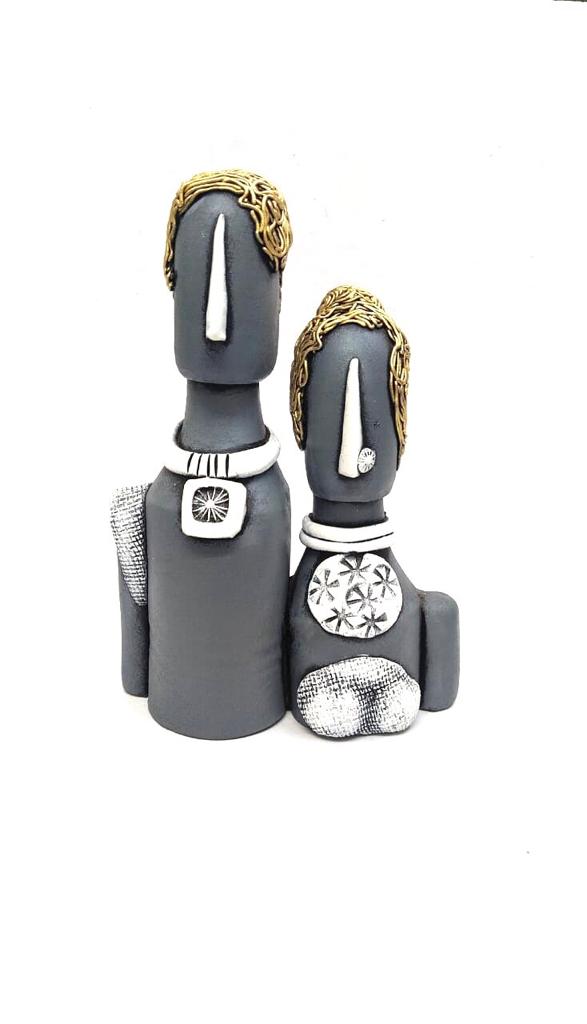 Beautiful Couple Sculpture In Matte Vibrant Colors Terracotta Art From Tamrapatra