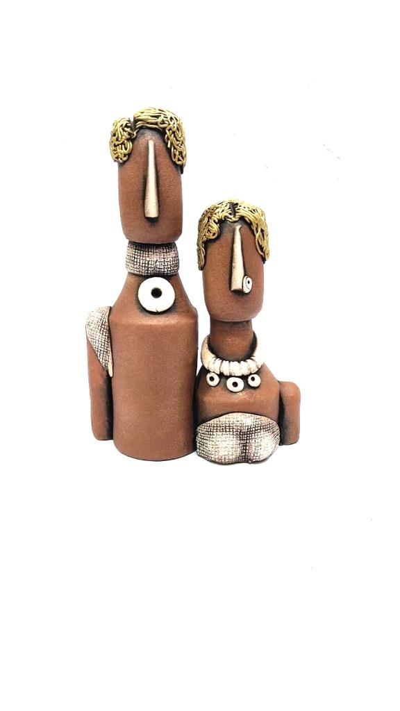 Beautiful Couple Sculpture In Matte Vibrant Colors Terracotta Art From Tamrapatra