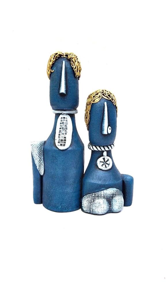 Beautiful Couple Sculpture In Matte Vibrant Colors Terracotta Art From Tamrapatra