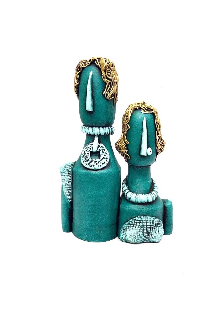 Beautiful Couple Sculpture In Matte Vibrant Colors Terracotta Art From Tamrapatra